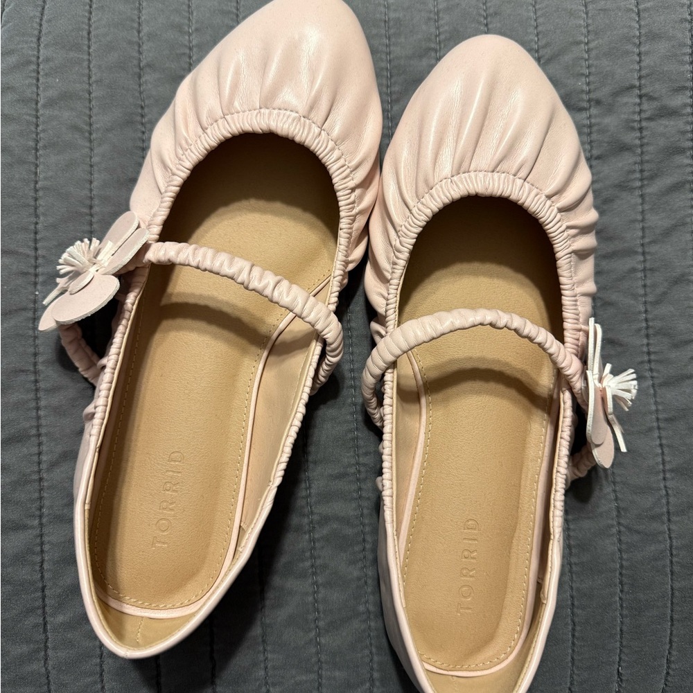 Torrid Light Pink Ballet Flats with Floral Accent